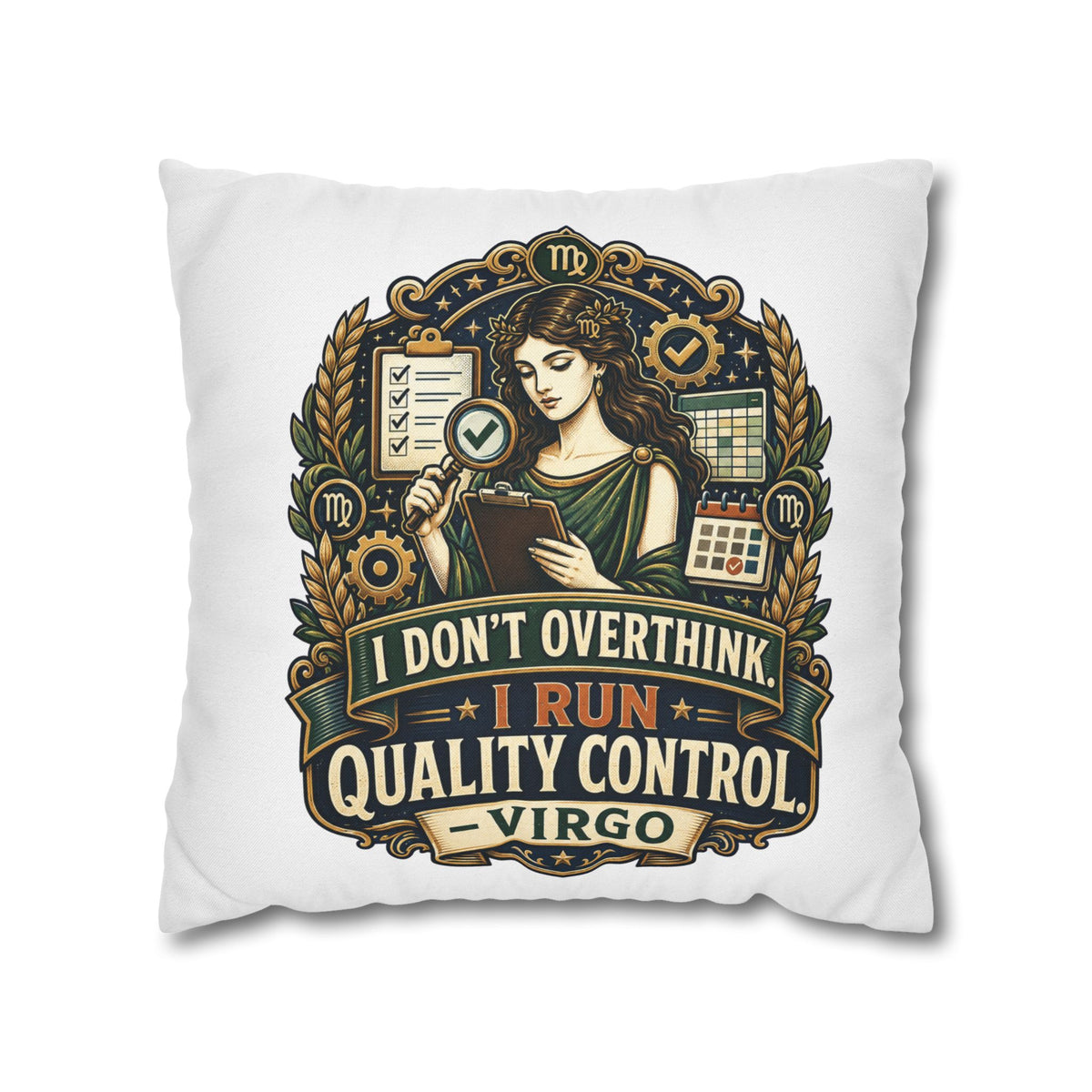 Virgo Quality Control Pillowcase — “I Don't Overthink, I Run Quality Control” Astrology Throw Pillowcase