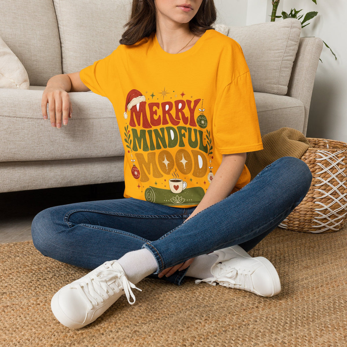 Merry Mindful Mood T-Shirt — Cozy Holiday Christmas Graphic Tee