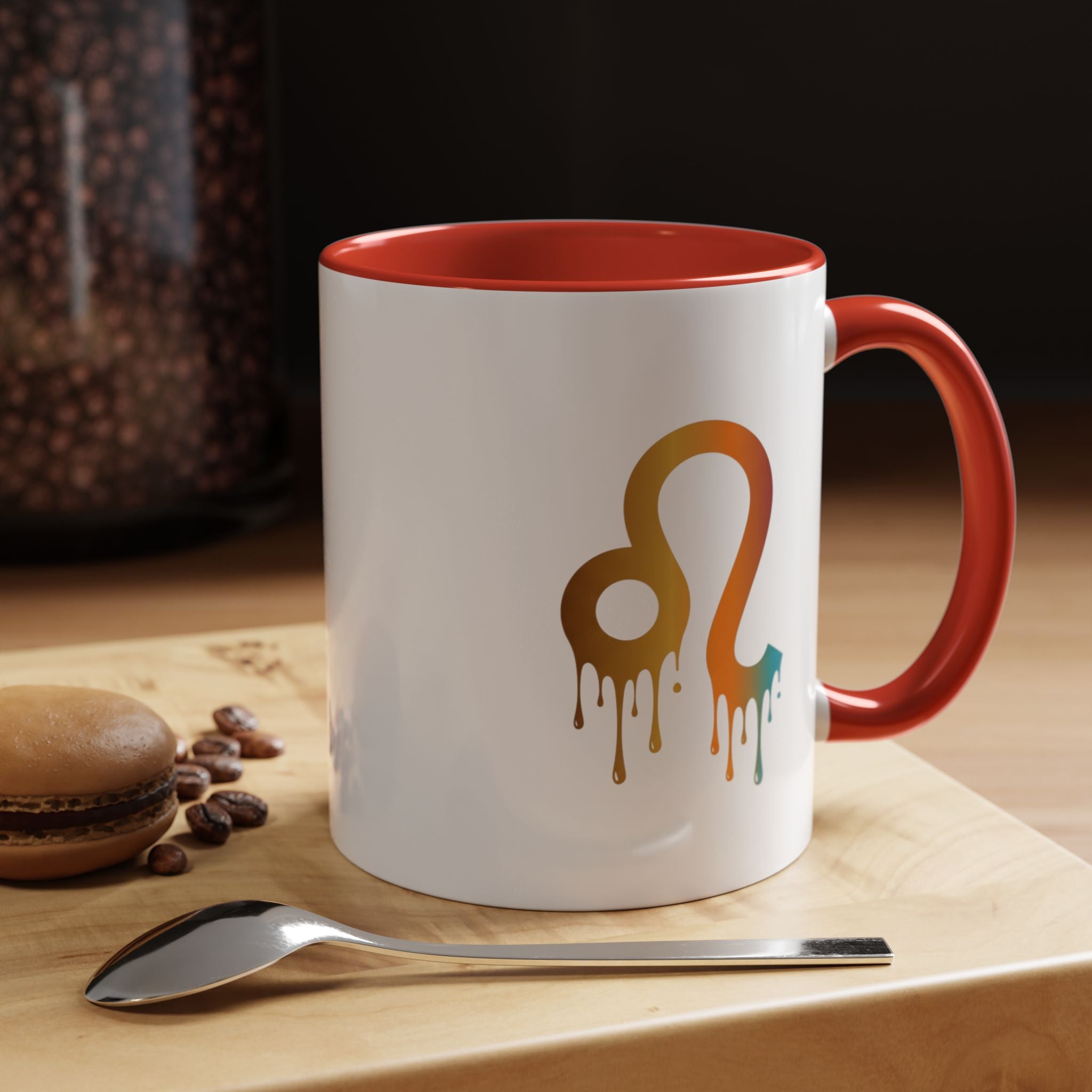 Leo Zodiac Coffee Mug — Dripping Rainbow Leo Symbol Accent Mug