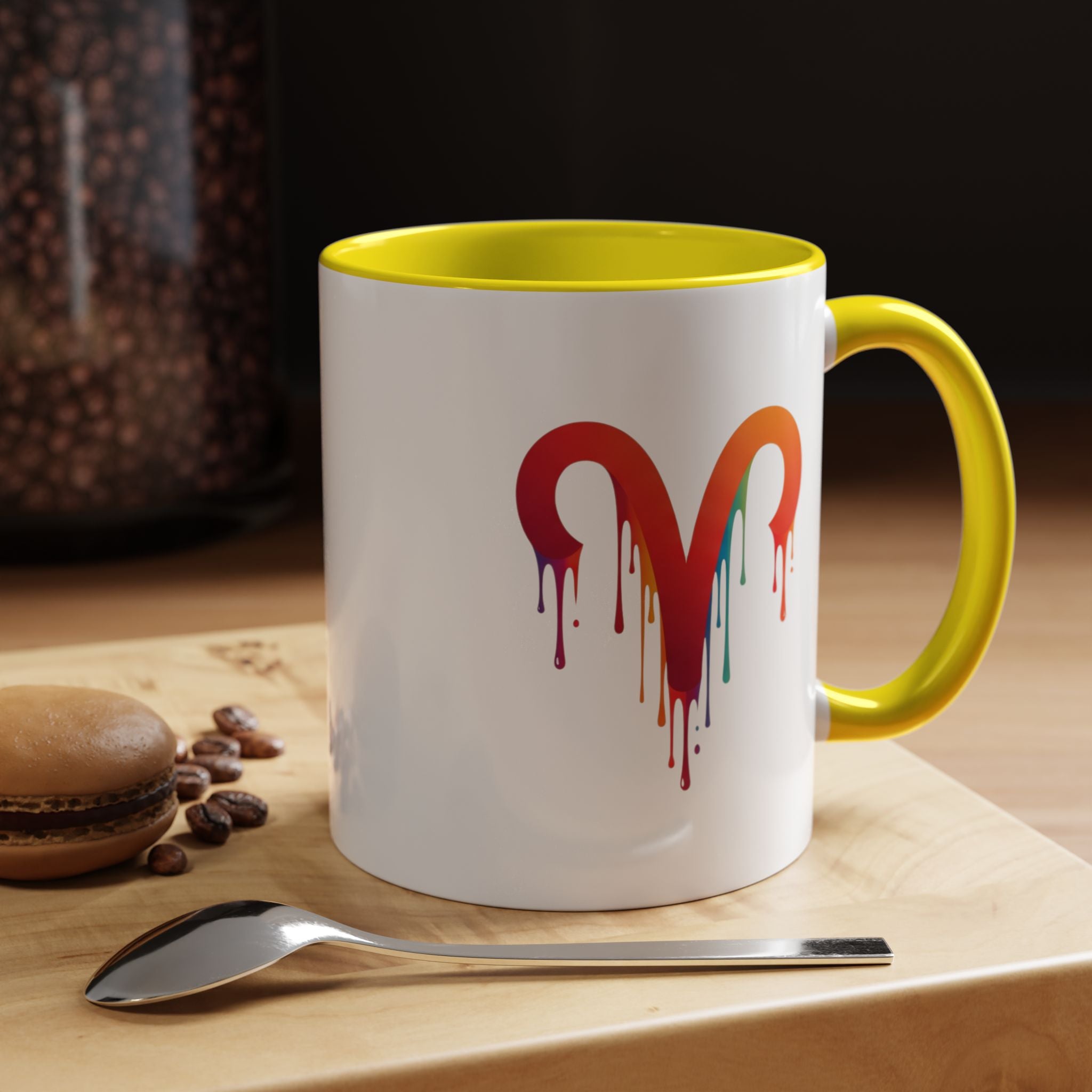 Rainbow Drip Heart Coffee Mug — Colorful Art Accent Mug