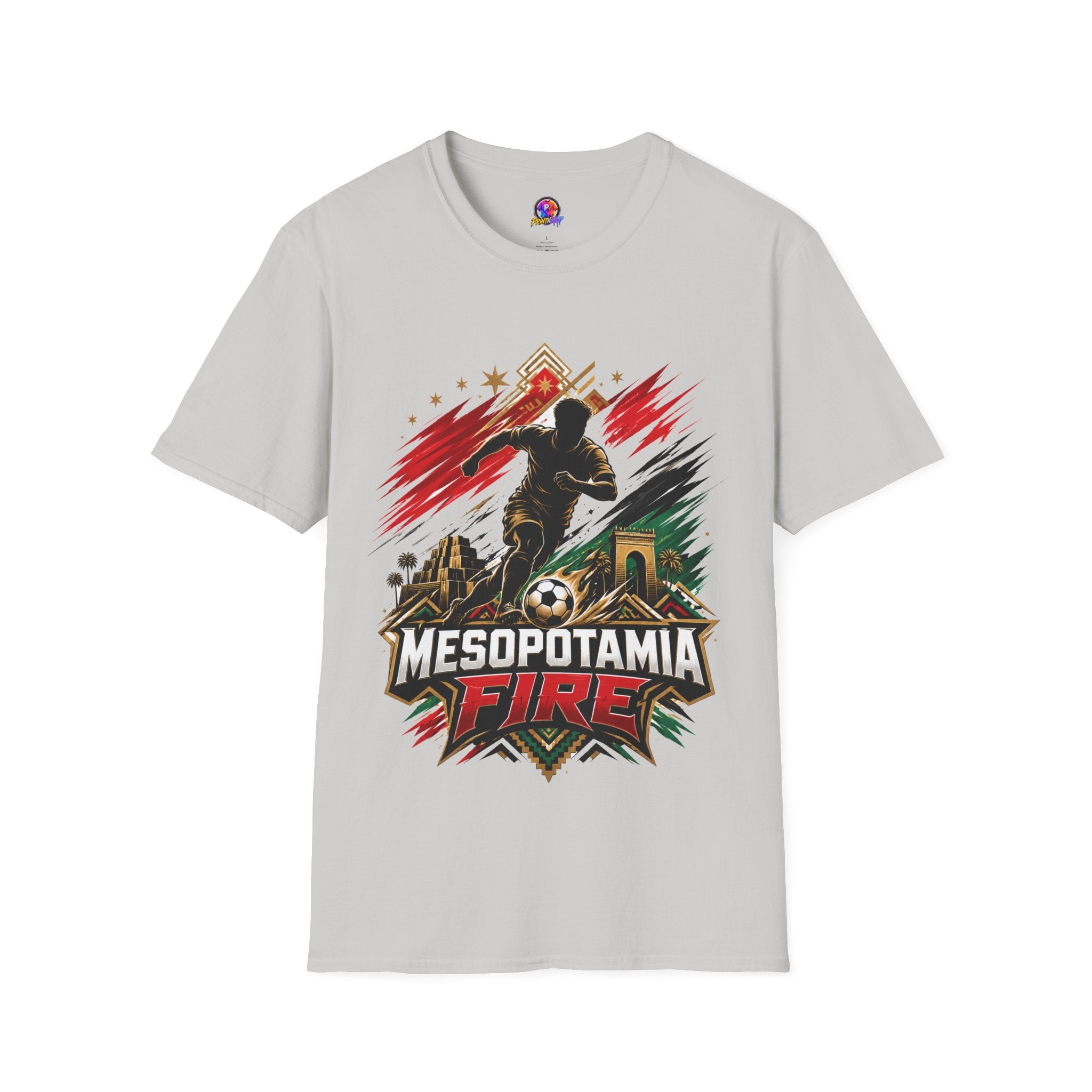 Iraq Mesopotamia Fire Soccer T-Shirt — Vintage Football Player Graphic Tee