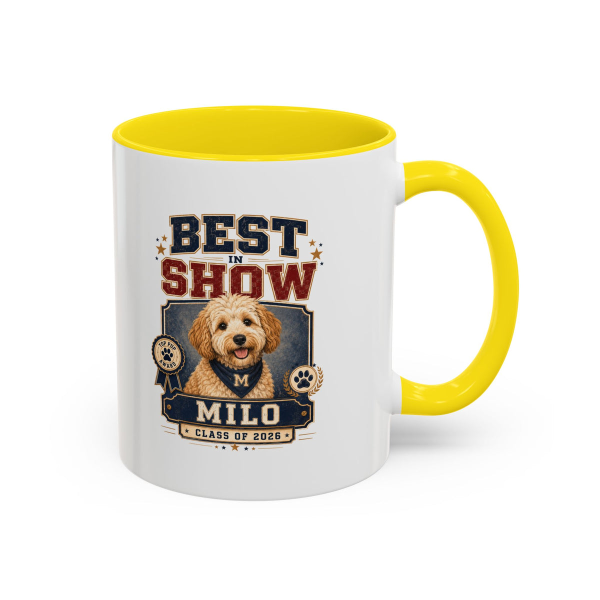 Milo Bailey Dog Dad Mom Best in Show Personalized Dog Photo Coffee Mug — Custom Name & Year