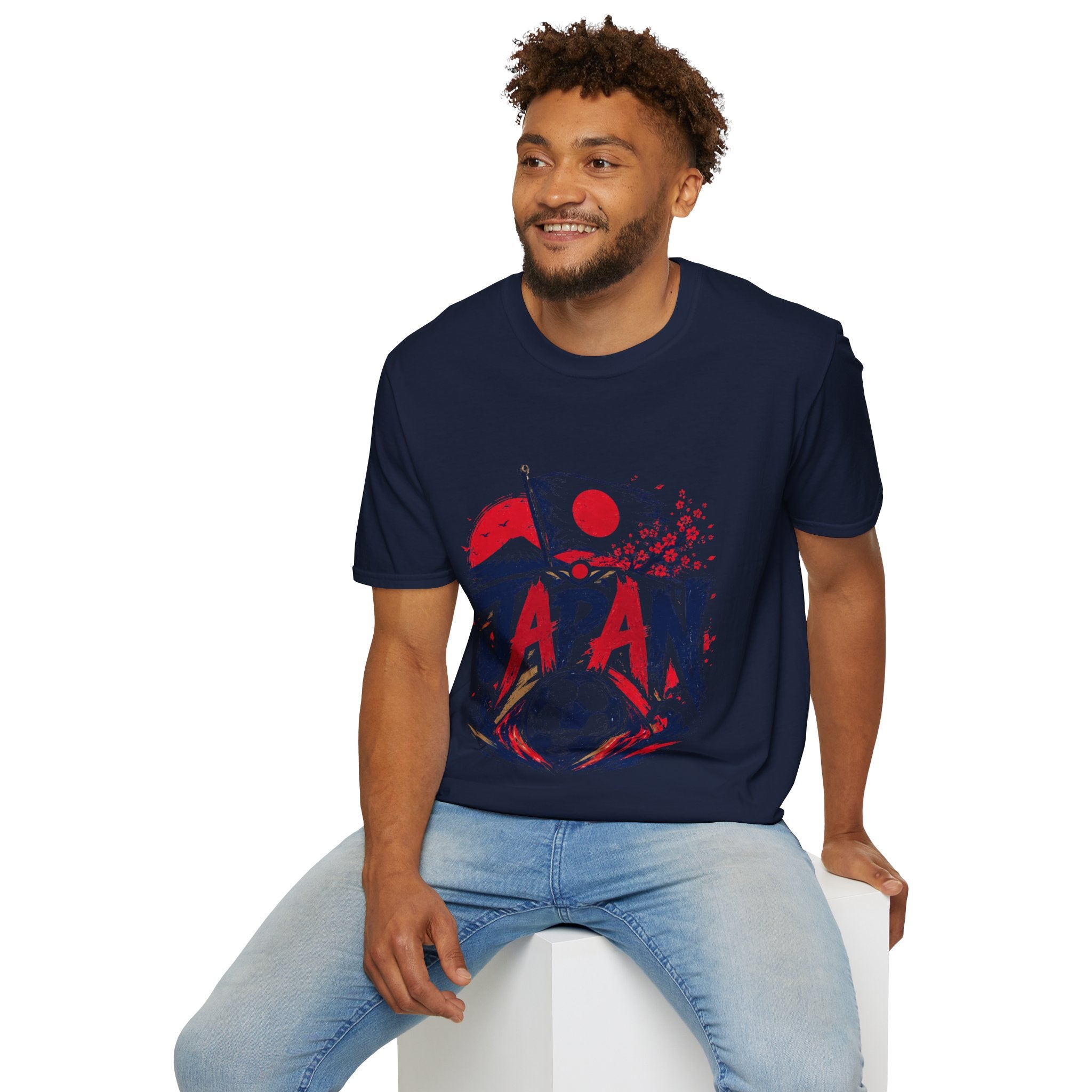Japan Soccer T-Shirt — Japanese Flag & Cherry Blossom Football Graphic