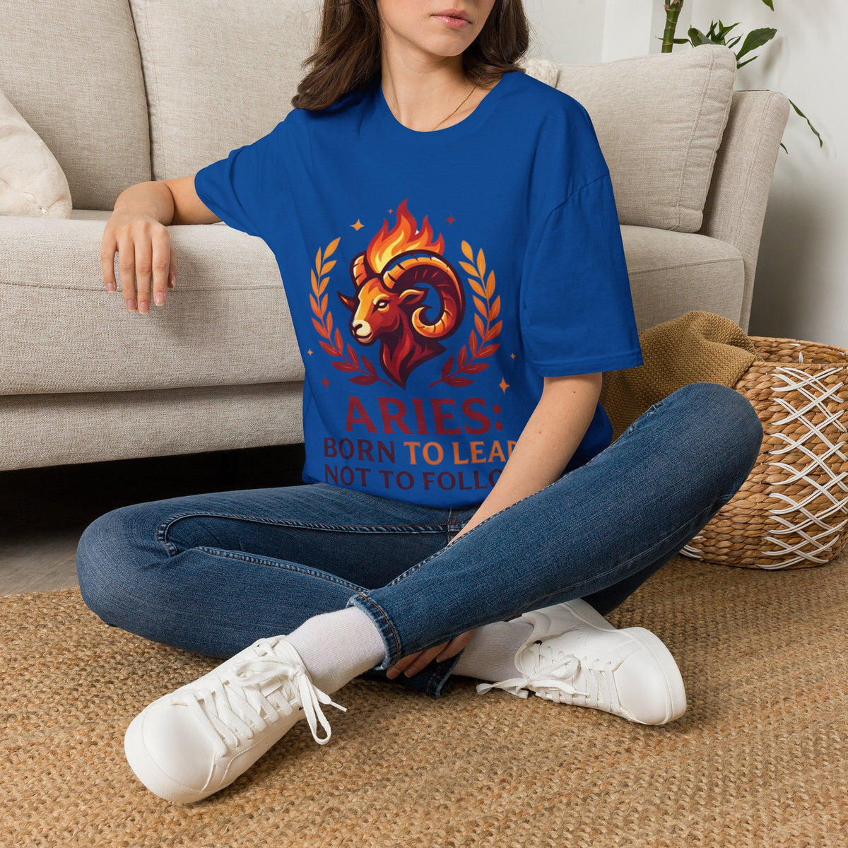 Aries Zodiac T-Shirt — "Born to Lead Not to Follow" Ram Graphic