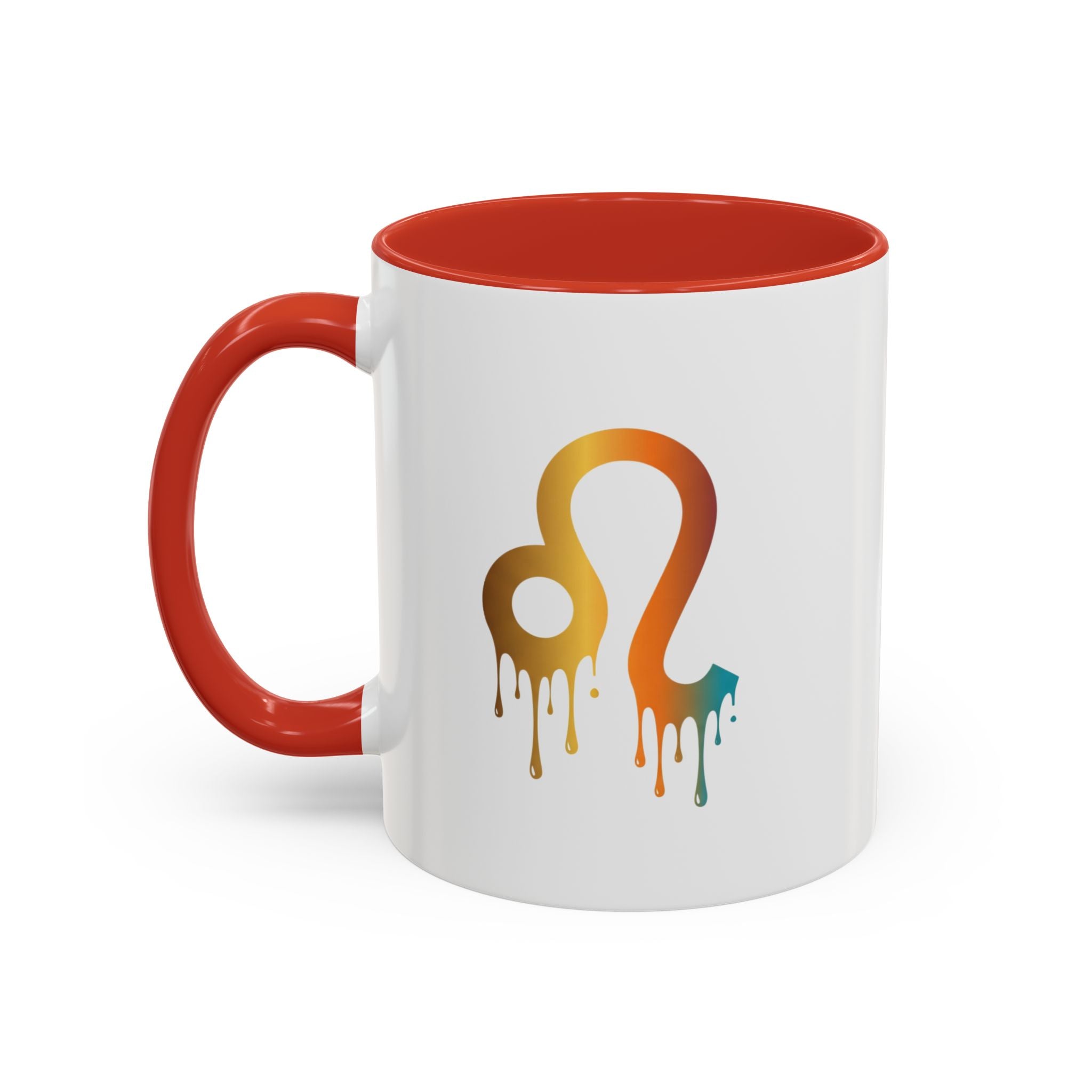 Leo Zodiac Coffee Mug — Dripping Rainbow Leo Symbol Accent Mug
