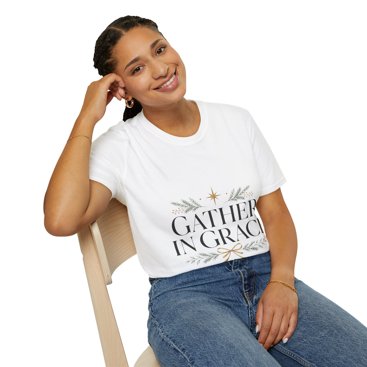 Gather in Grace T-Shirt — Elegant Holiday Floral Typography Tee