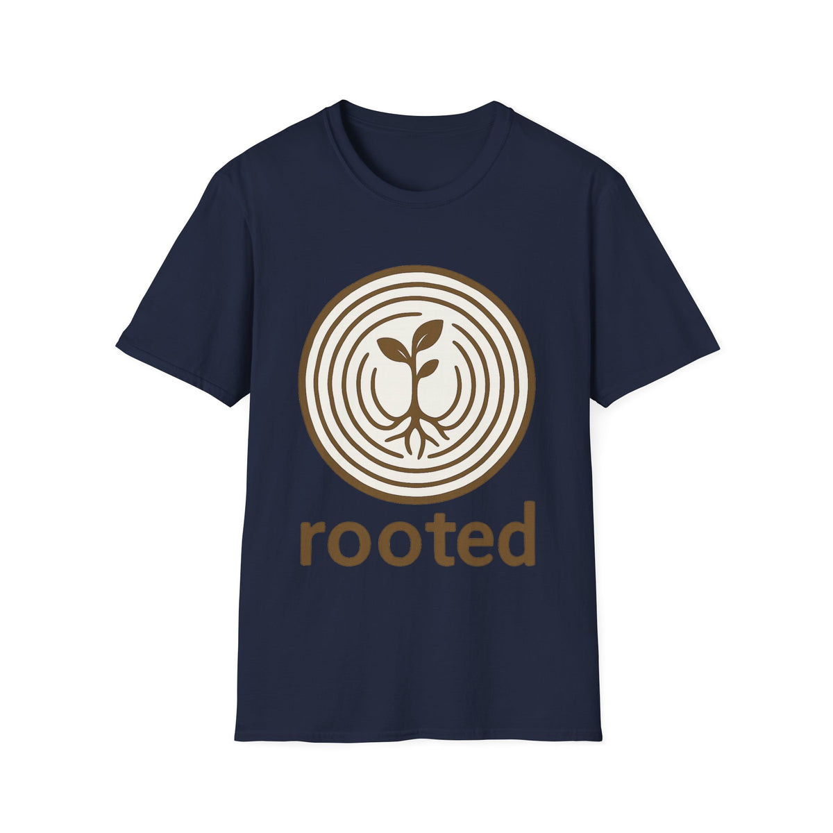 "Rooted" Retro Tree Ring Sapling Tee - Minimalist Earthy Growth Nature White T-Shirt - Trending Now - September 2026