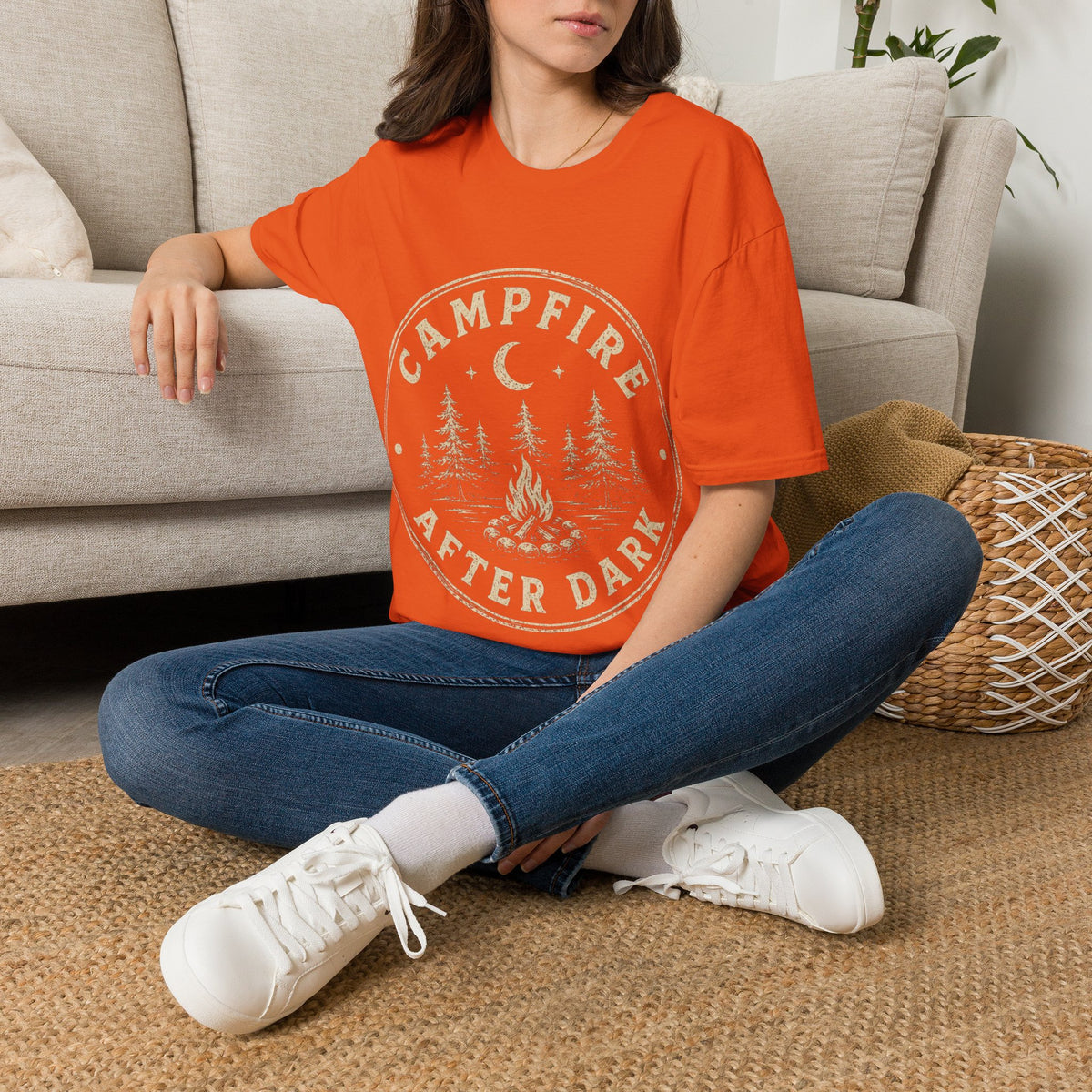 Campfire After Dark T-Shirt — Vintage Moon & Pines Camping Tee