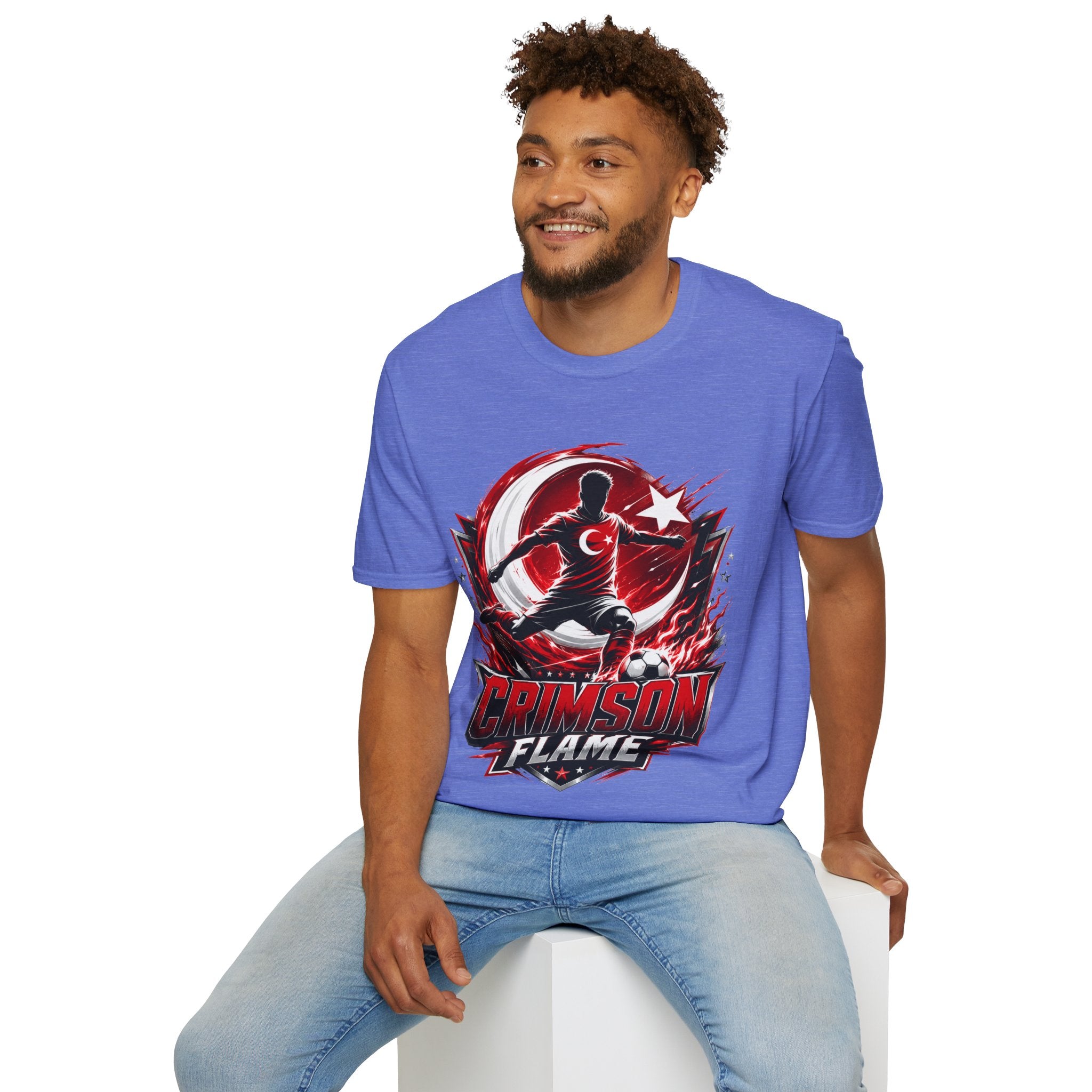 Turkey Crimson Flame Soccer T-Shirt — Turkish Crescent & Star Football Fan Tee