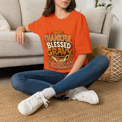 Thankful Blessed Gravy Obsessed T-Shirt — Thanksgiving Fall Turkey Dinner Tee