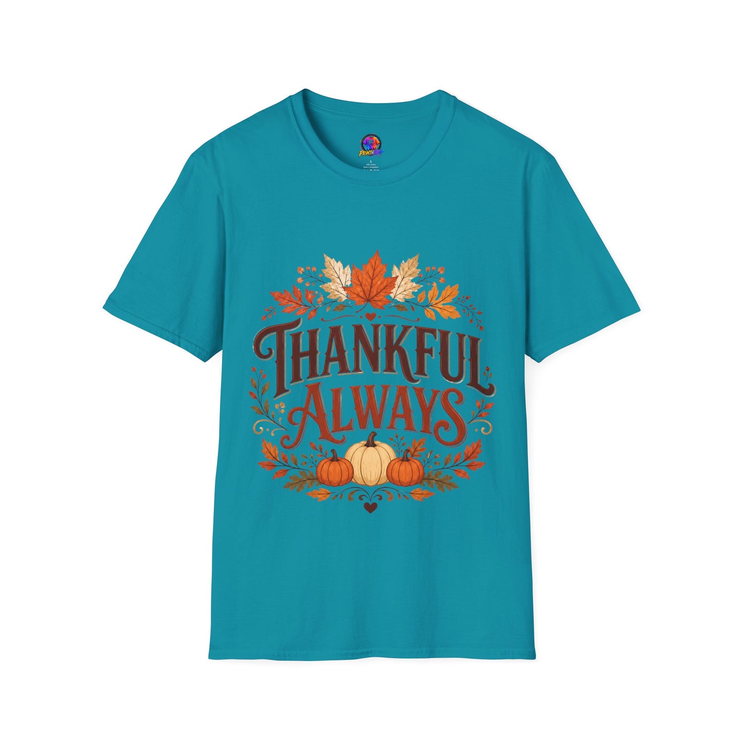 Thankful Always T-Shirt — Autumn Leaves & Pumpkins Thanksgiving Tee