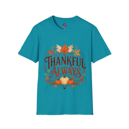 Thankful Always T-Shirt — Autumn Leaves & Pumpkins Thanksgiving Tee