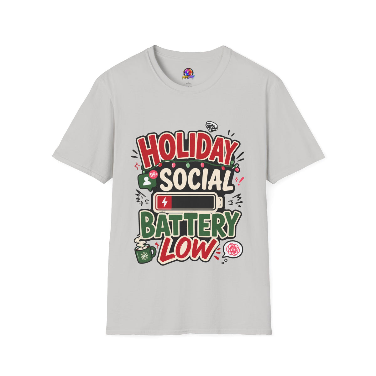 Holiday Social "Battery Low" T‑Shirt — Funny Festive Party Tee for Introverts & Holiday Gatherings