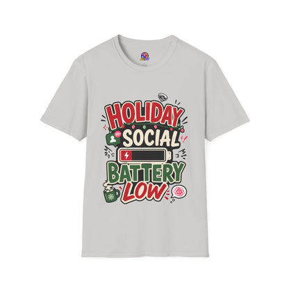 Holiday Social "Battery Low" T‑Shirt — Funny Festive Party Tee for Introverts & Holiday Gatherings