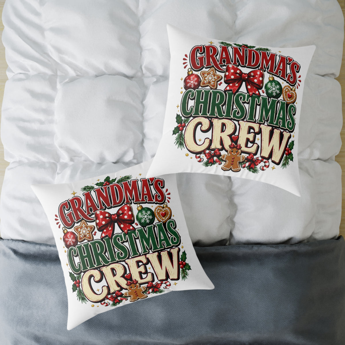 Grandma's Christmas Crew Square Pillow - Festive Holiday Throw Pillow