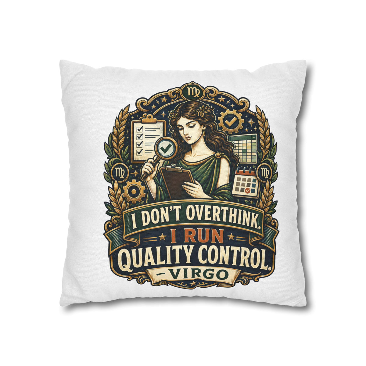 Virgo Quality Control Pillowcase — “I Don't Overthink, I Run Quality Control” Astrology Throw Pillowcase