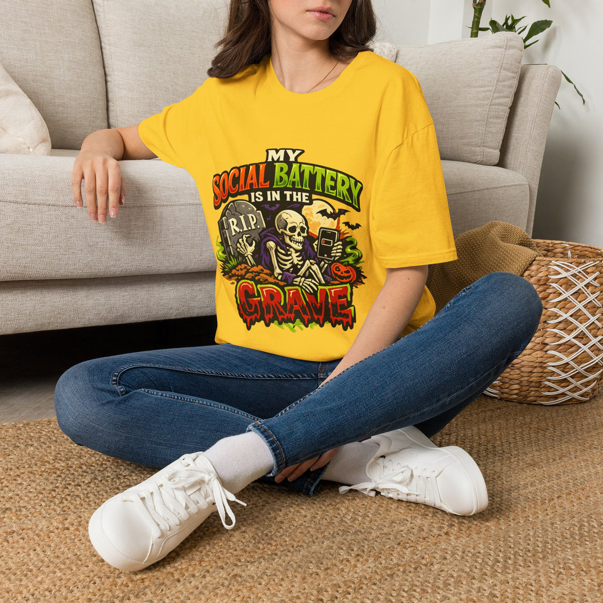 Halloween My Social Battery Unisex Softstyle T-Shirt