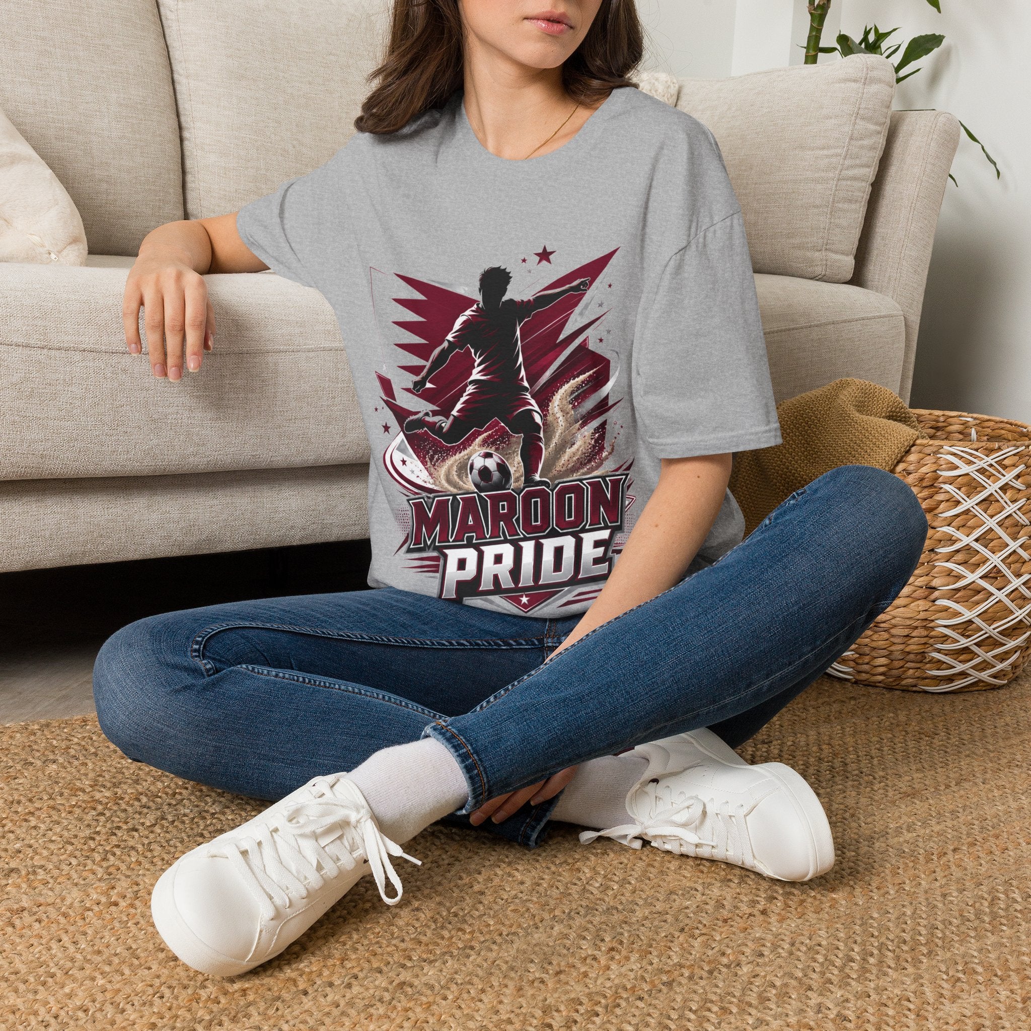 Qatar Maroon Pride Soccer T-Shirt — Silhouette Player Graphic Tee