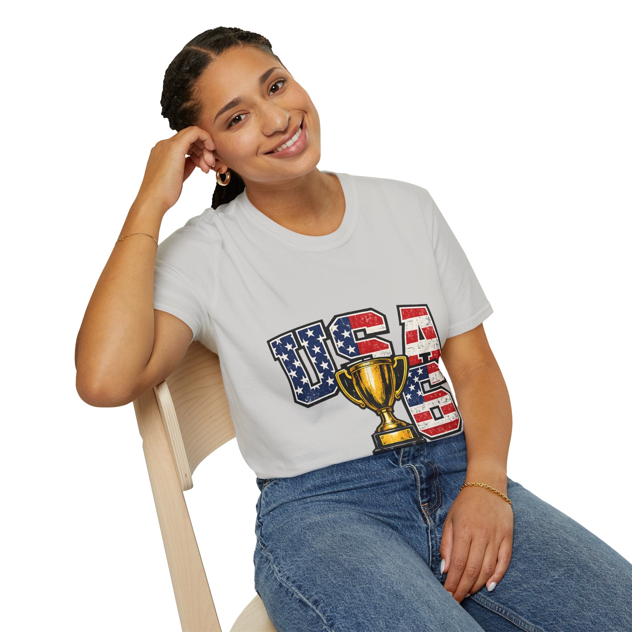 USA Trophy T-Shirt — Patriotic American Flag Graphic Tee