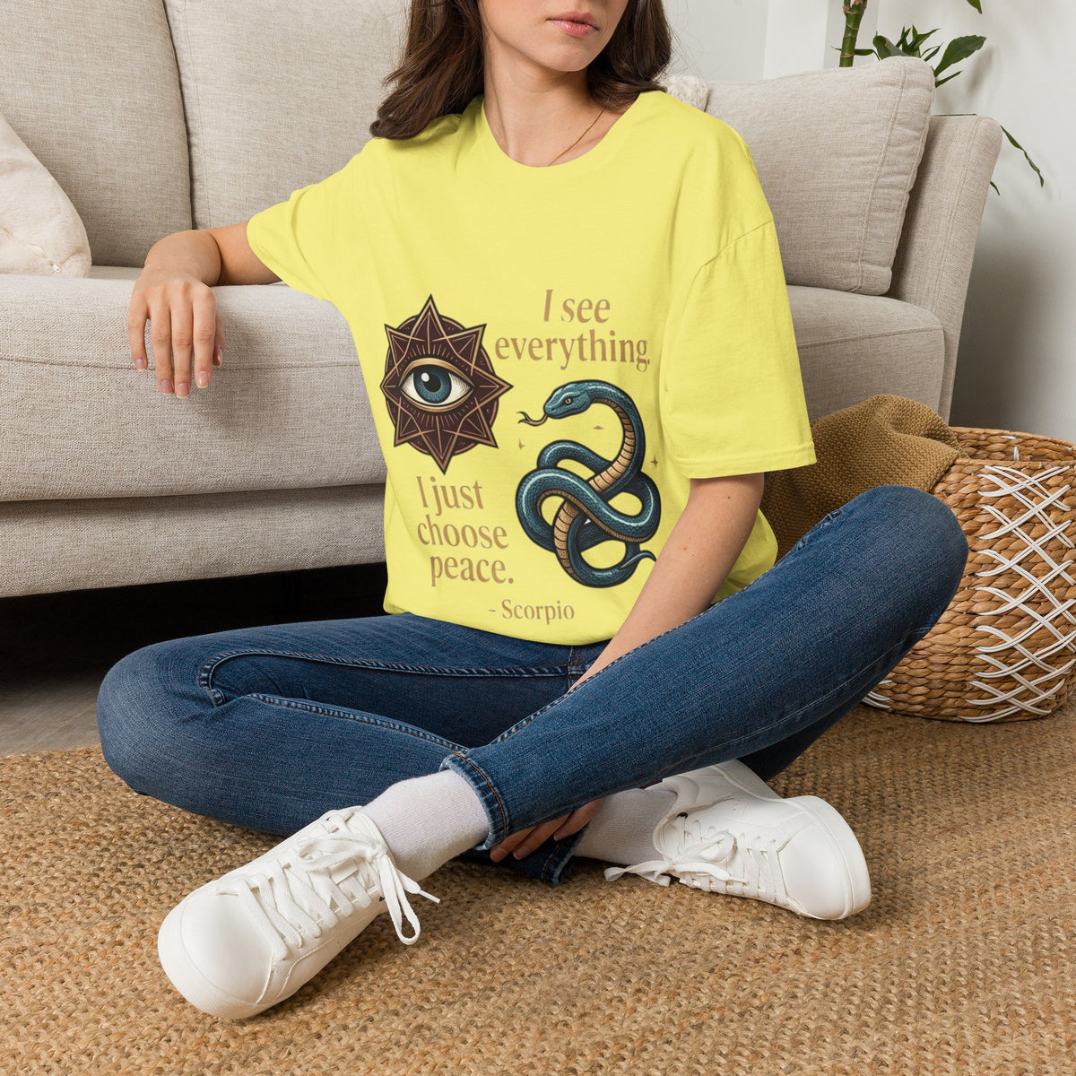 Scorpio “I See Everything” Zodiac T‑Shirt — Astrological Snake & All‑Seeing Eye Design