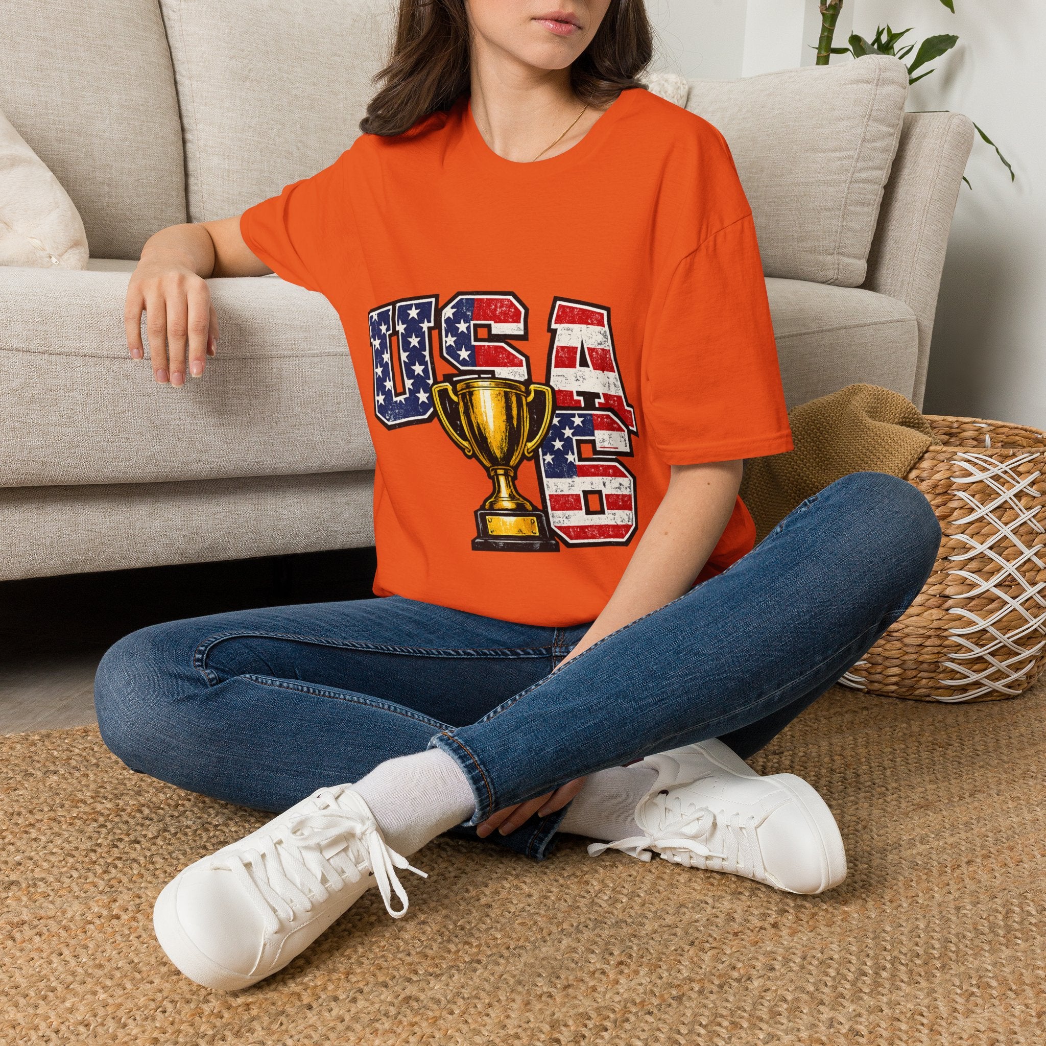 USA Trophy T-Shirt — Patriotic American Flag Graphic Tee
