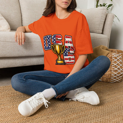 USA Trophy T-Shirt — Patriotic American Flag Graphic Tee