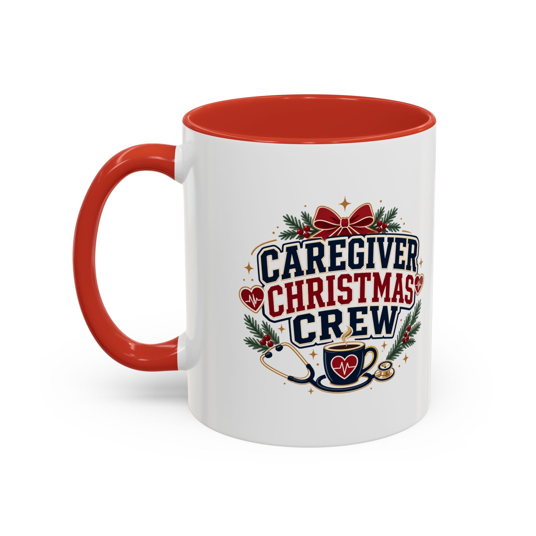 Modern Day Christmas Caregiver Christmas Crew Accent Coffee Mug – Holiday Nurse & Caregiver Gift (11/15oz)