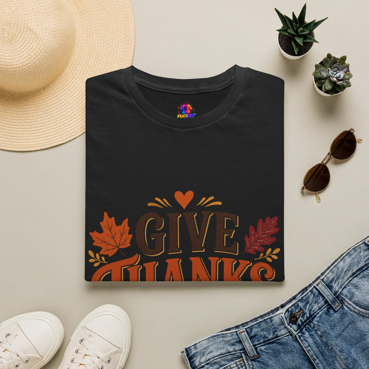 Thanksgiving T-Shirt Give Thanks Always Tee — Thanksgiving Fall Leaves Gratitude T-Shirt