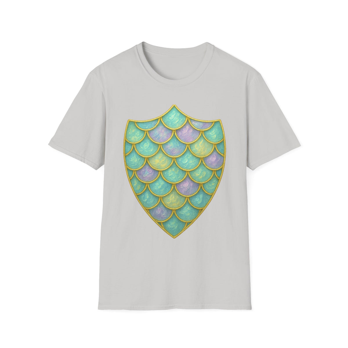 Mermaid Scale Shield T-Shirt — Iridescent Aquamarine Graphic Tee - Trending Now - September 2026