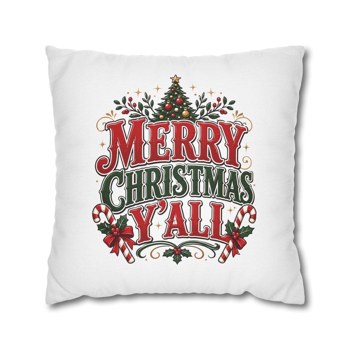 Christmas Square Pillowcase — Merry Christmas Y'all Holiday Decorative Pillow