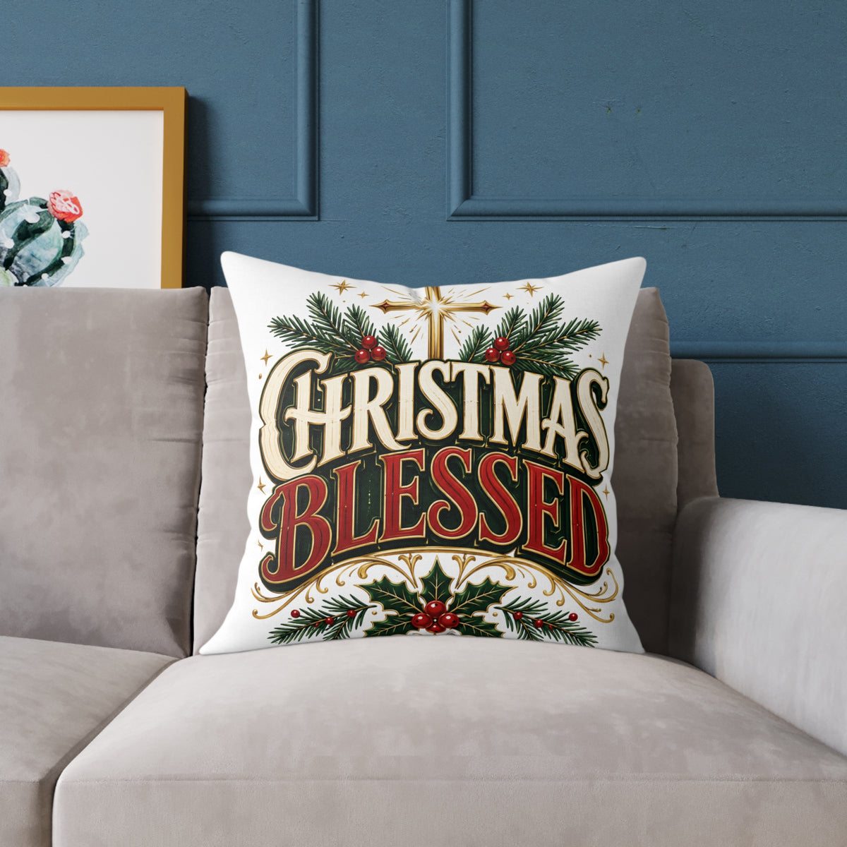Christmas Blessed Square Poly Canvas Pillow