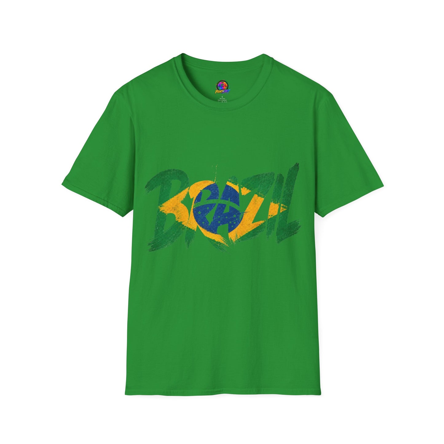Brazil Flag Graphic T-Shirt — Bold Brazil Script with National Flag Motif