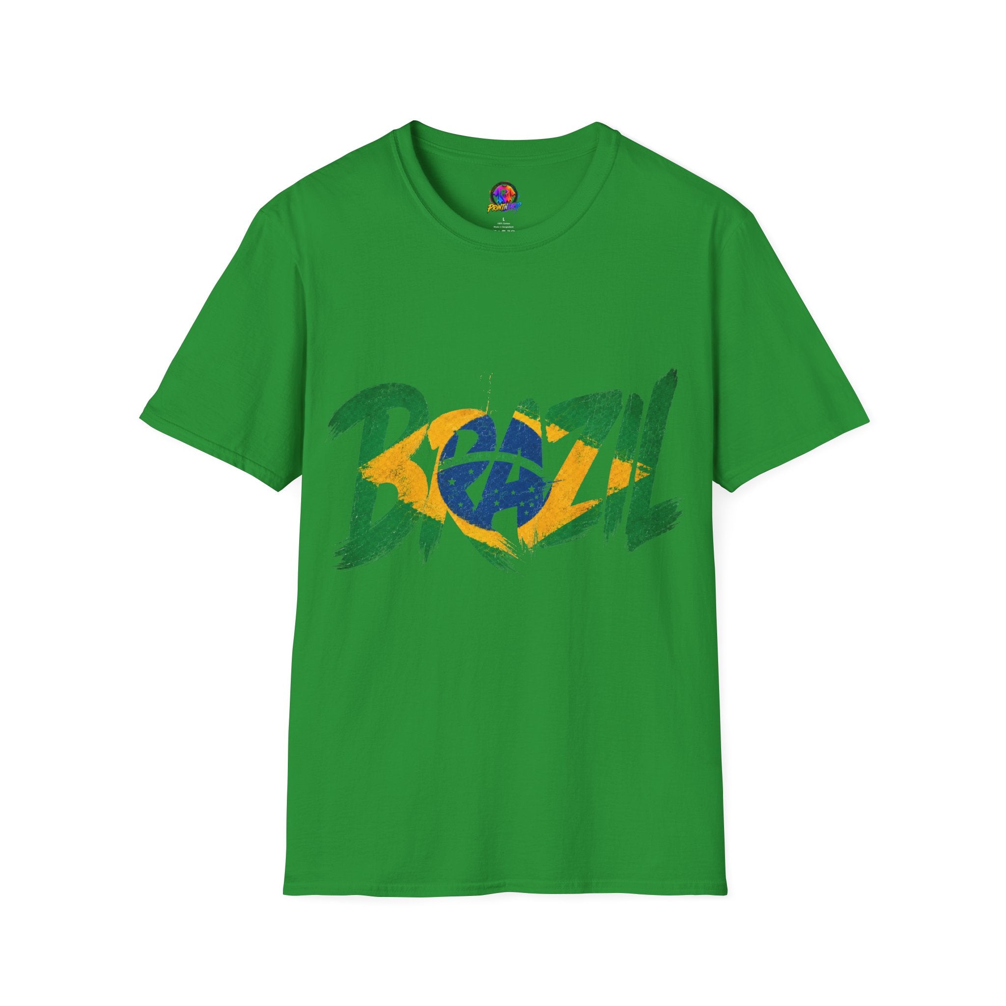 Brazil Flag Graphic T-Shirt — Bold Brazil Script with National Flag Motif