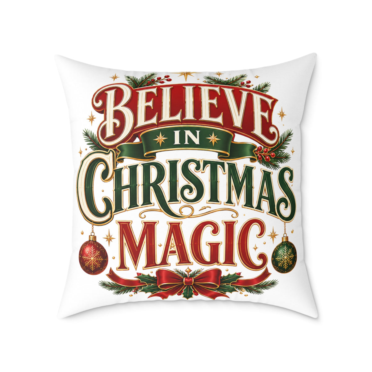 Believe In Christmas Magic Square Poly Canvas Pillow