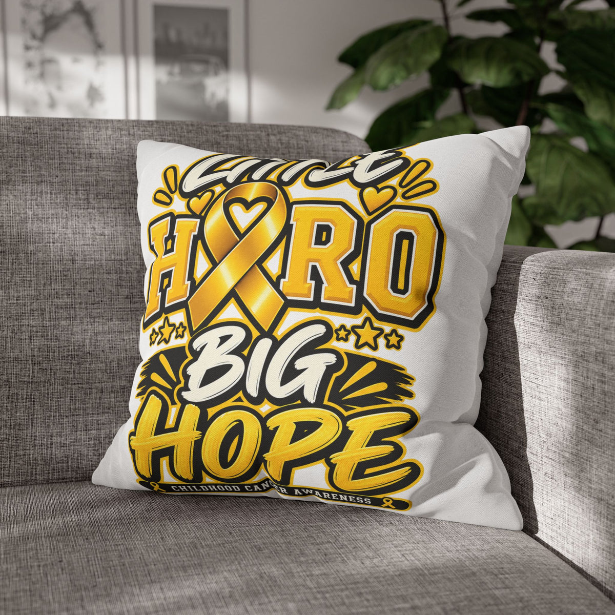 Pillowcase — "Little Hero Big Hope" Childhood Cancer Awareness Cushion Cover