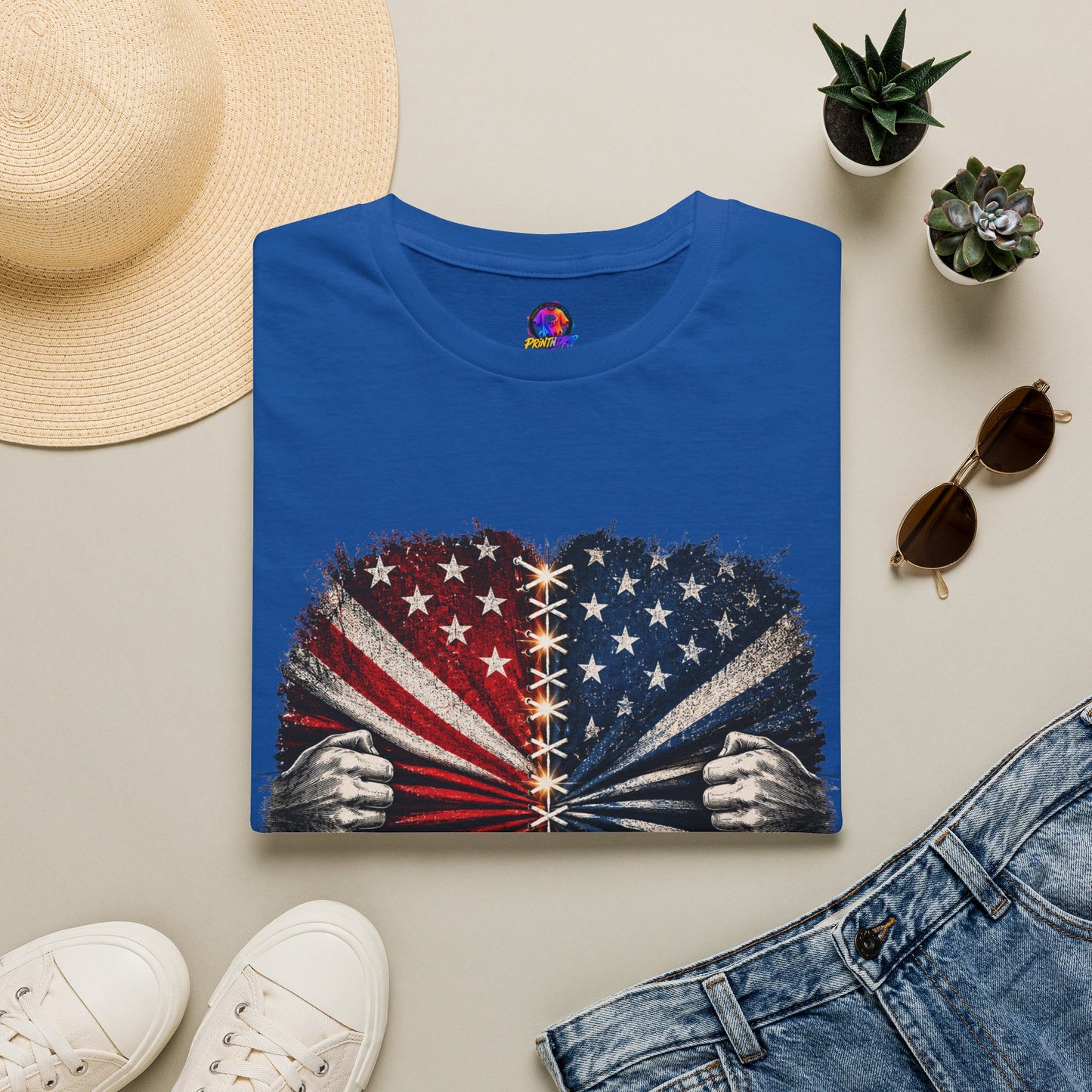 T-Shirt — "The Flag Doesn't Belong to One Side" Distressed American Flag Graphic