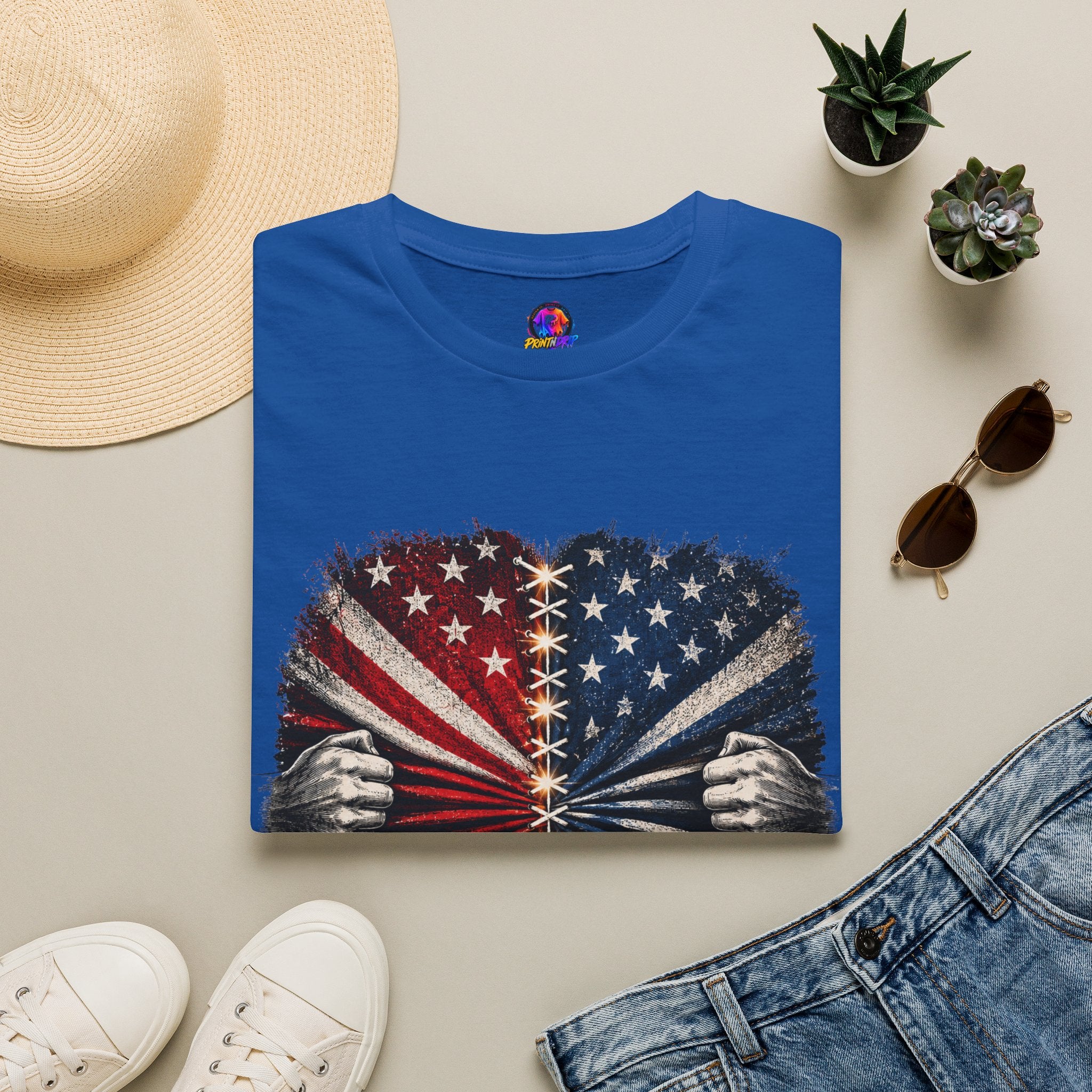 T-Shirt — "The Flag Doesn't Belong to One Side" Distressed American Flag Graphic