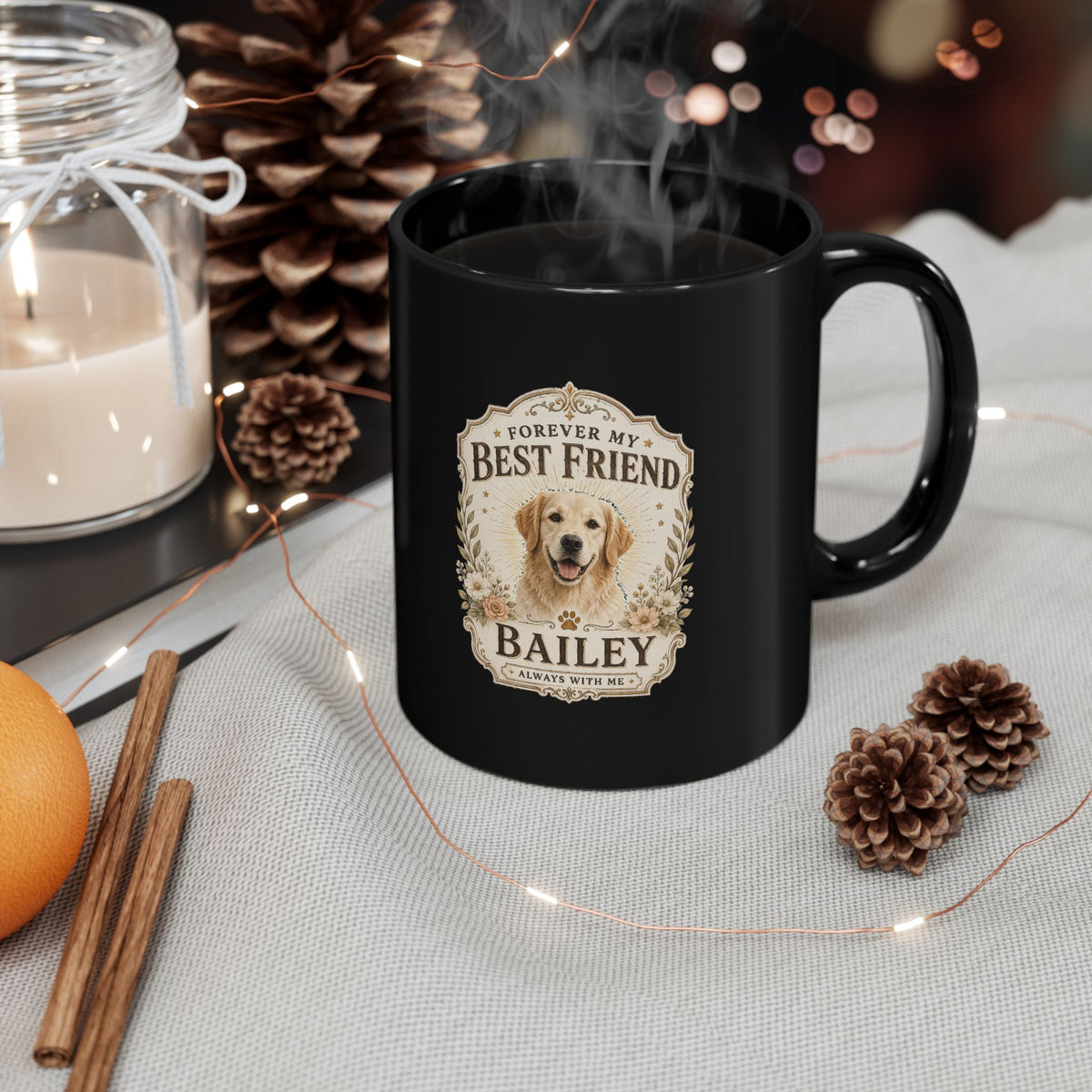 Milo Bailey Dog Dad Mom Dog Lover Black Mug — "Forever My Best Friend" Personalized Golden Retriever Coffee Cup