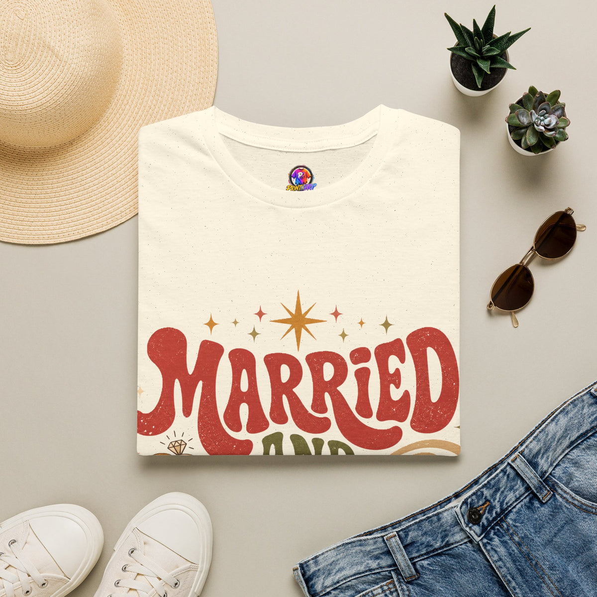 Married and Merry T-Shirt — Retro Holiday Couples Christmas Tee