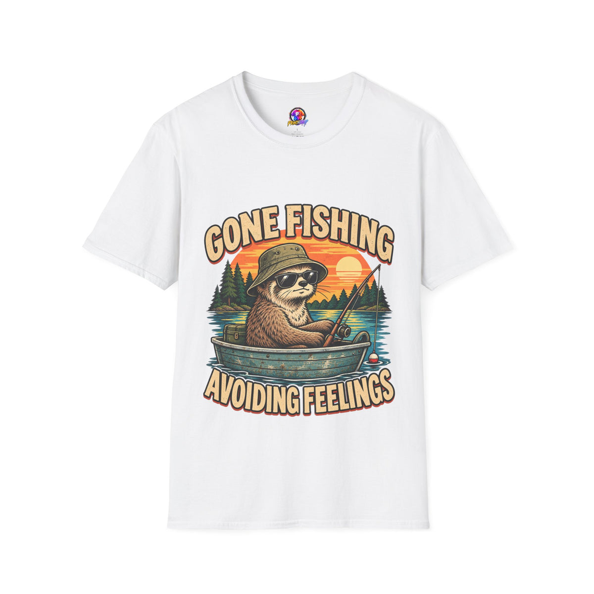 Funny And Witty T-Shirt — “Gone Fishing, Avoiding Feelings” Sloth Fishing Graphic Tee