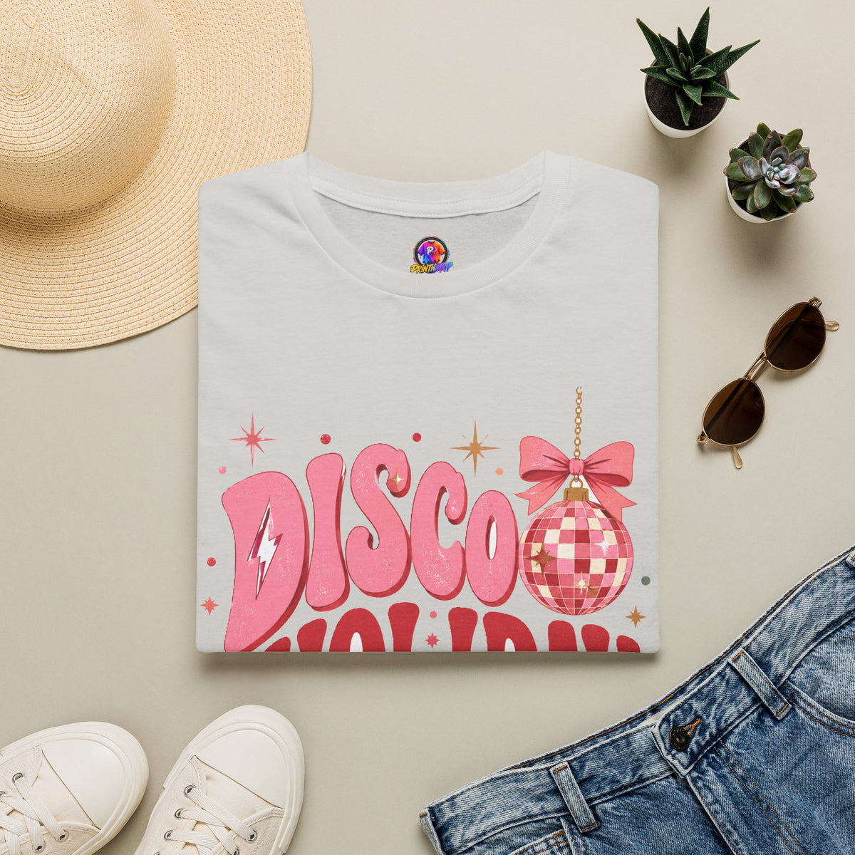Disco Holiday T-Shirt — Retro Pink Disco Ball Christmas Tee