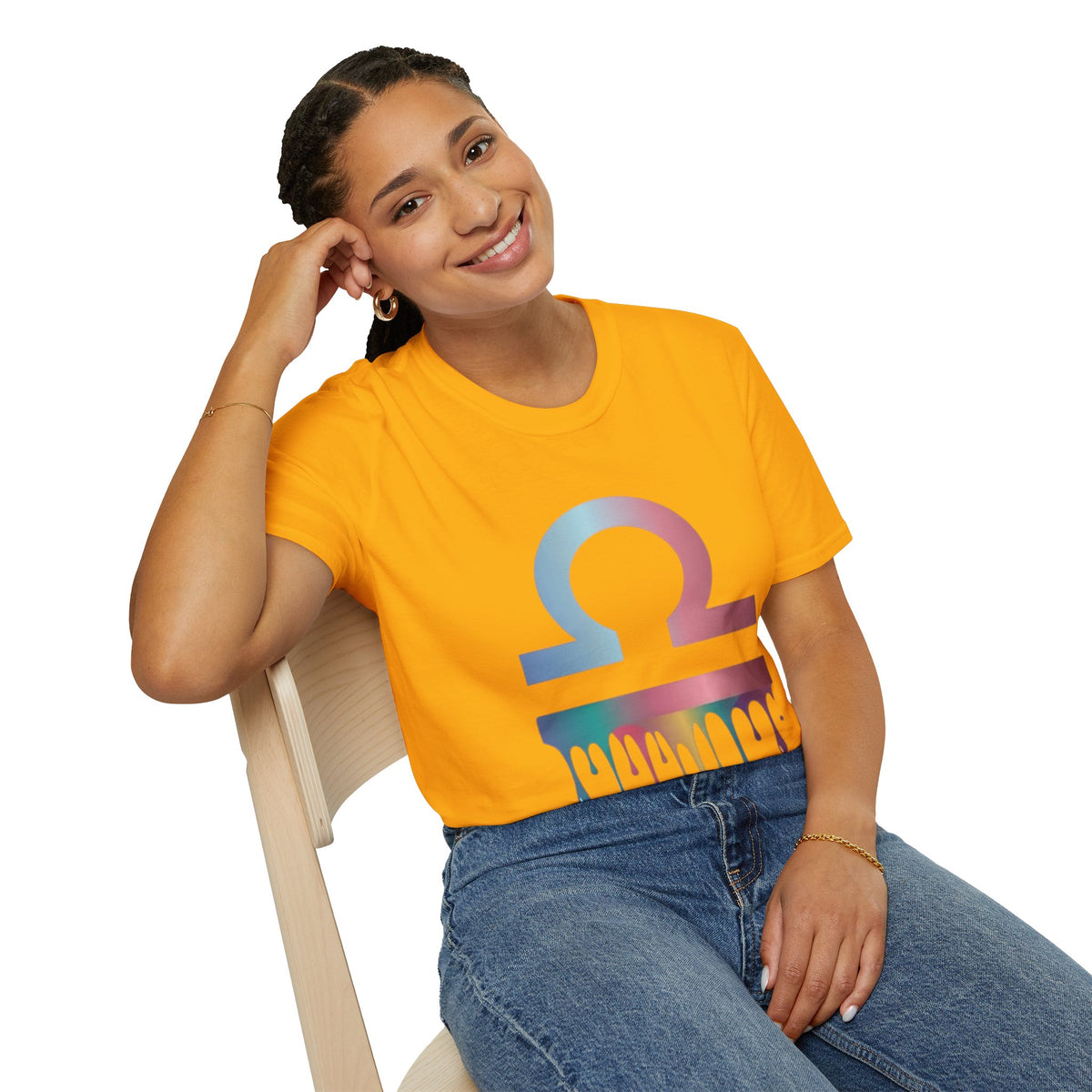 Omega Symbol T-Shirt — Pastel Gradient Drip Design