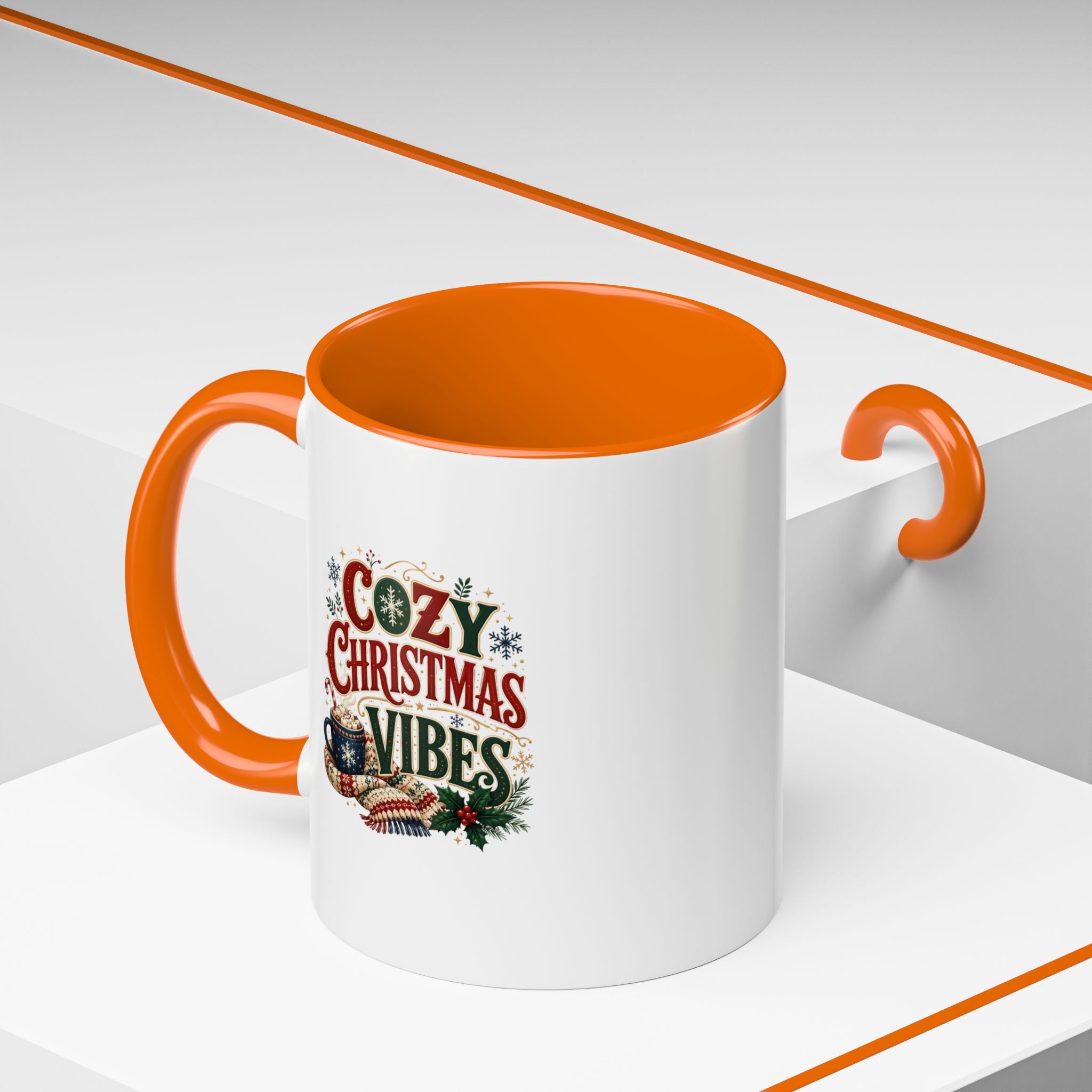 Cozy Christmas Vibes Accent Coffee Mug — Holiday Hot Cocoa Mug