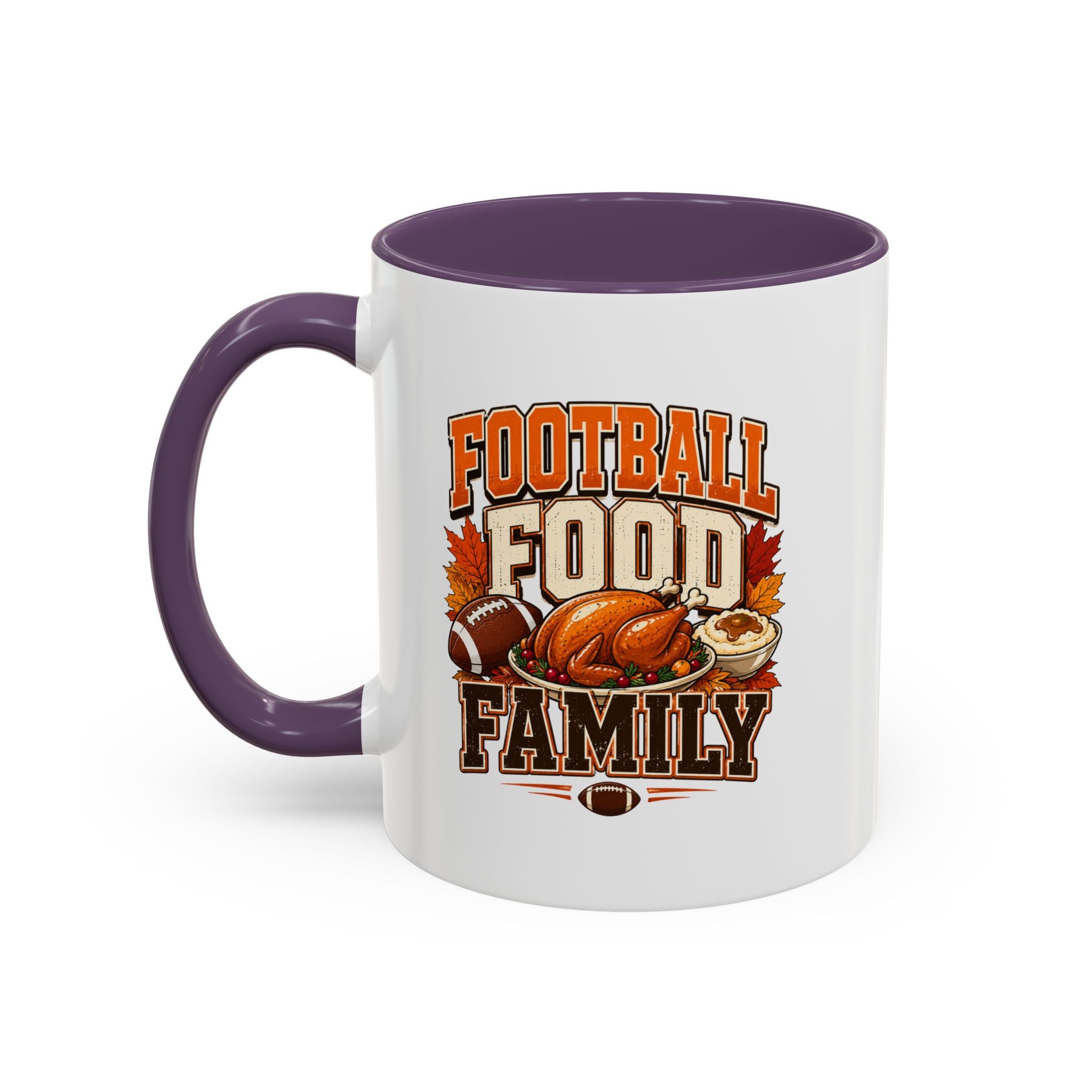 Thanksgiving Mug Football, Food & Family Coffee Mug — Thanksgiving Game Day Accent Mug
