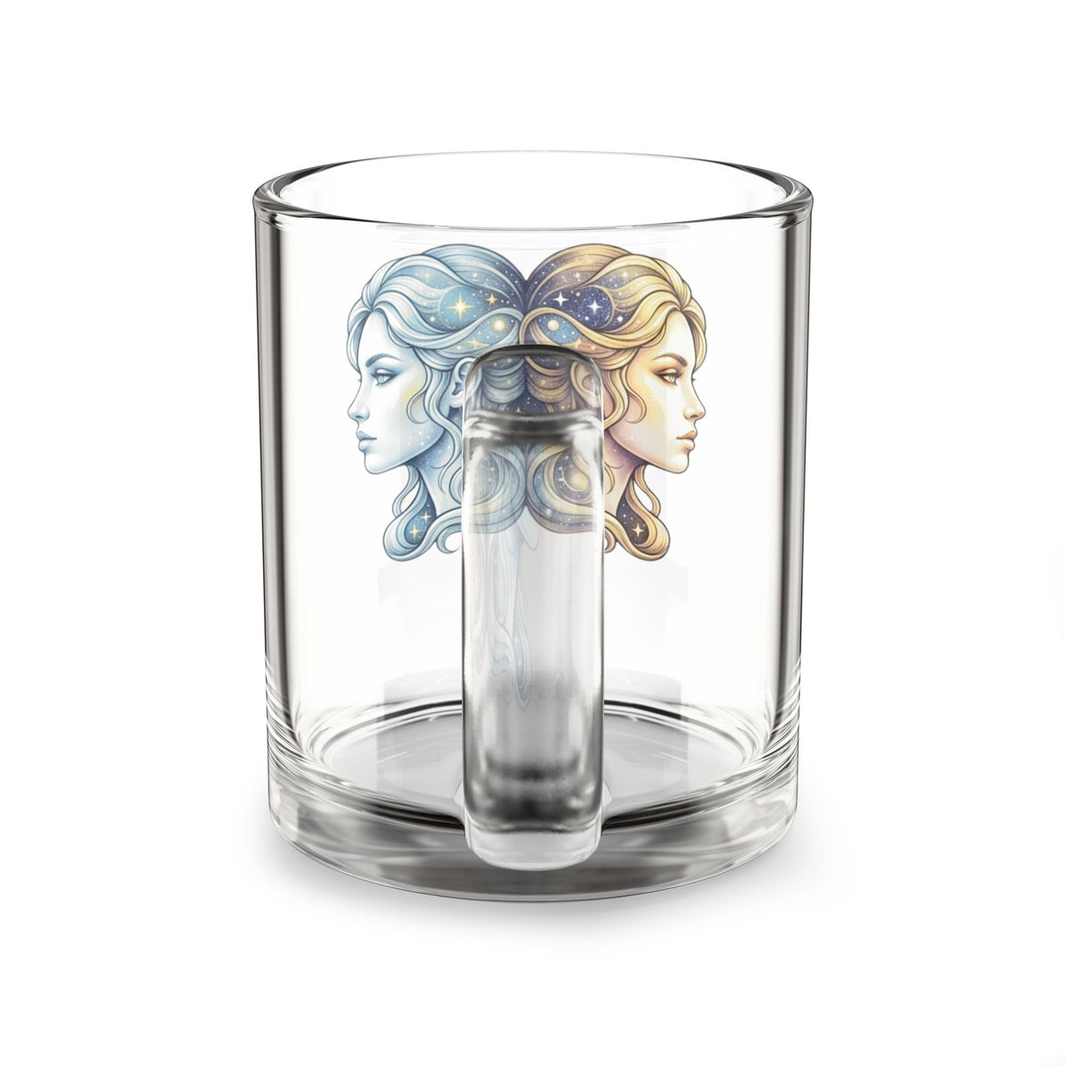 Gemini Zodiac Glass Mug — Dual-Profile Astrology Coffee Cup (10 oz)