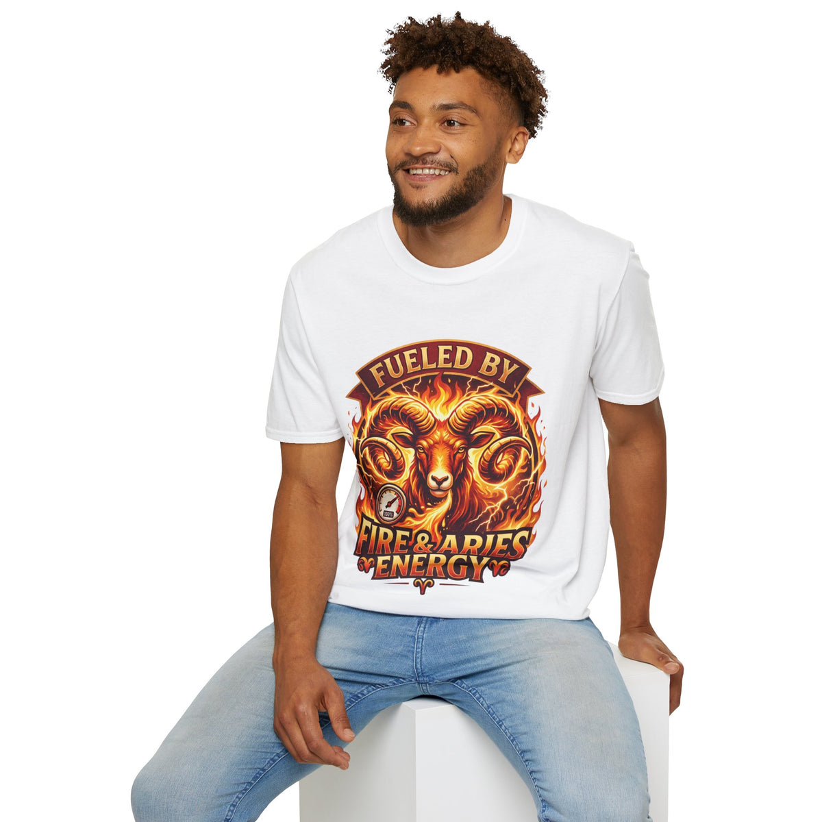 Aries Zodiac Fueled By Fire & Aries Energy T-Shirt — Zodiac Ram Graphic Tee