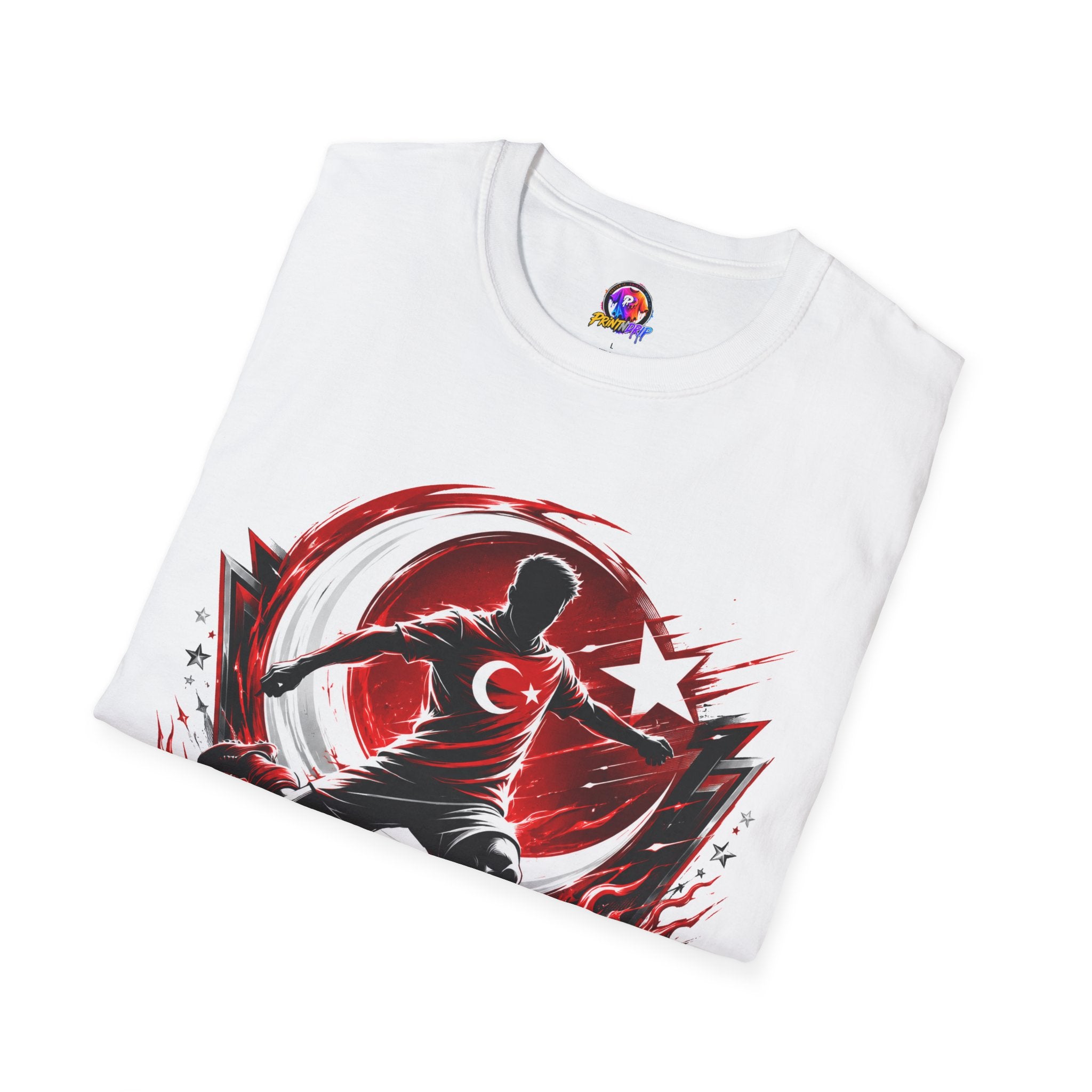 Turkey Crimson Flame Soccer T-Shirt — Turkish Crescent & Star Football Fan Tee