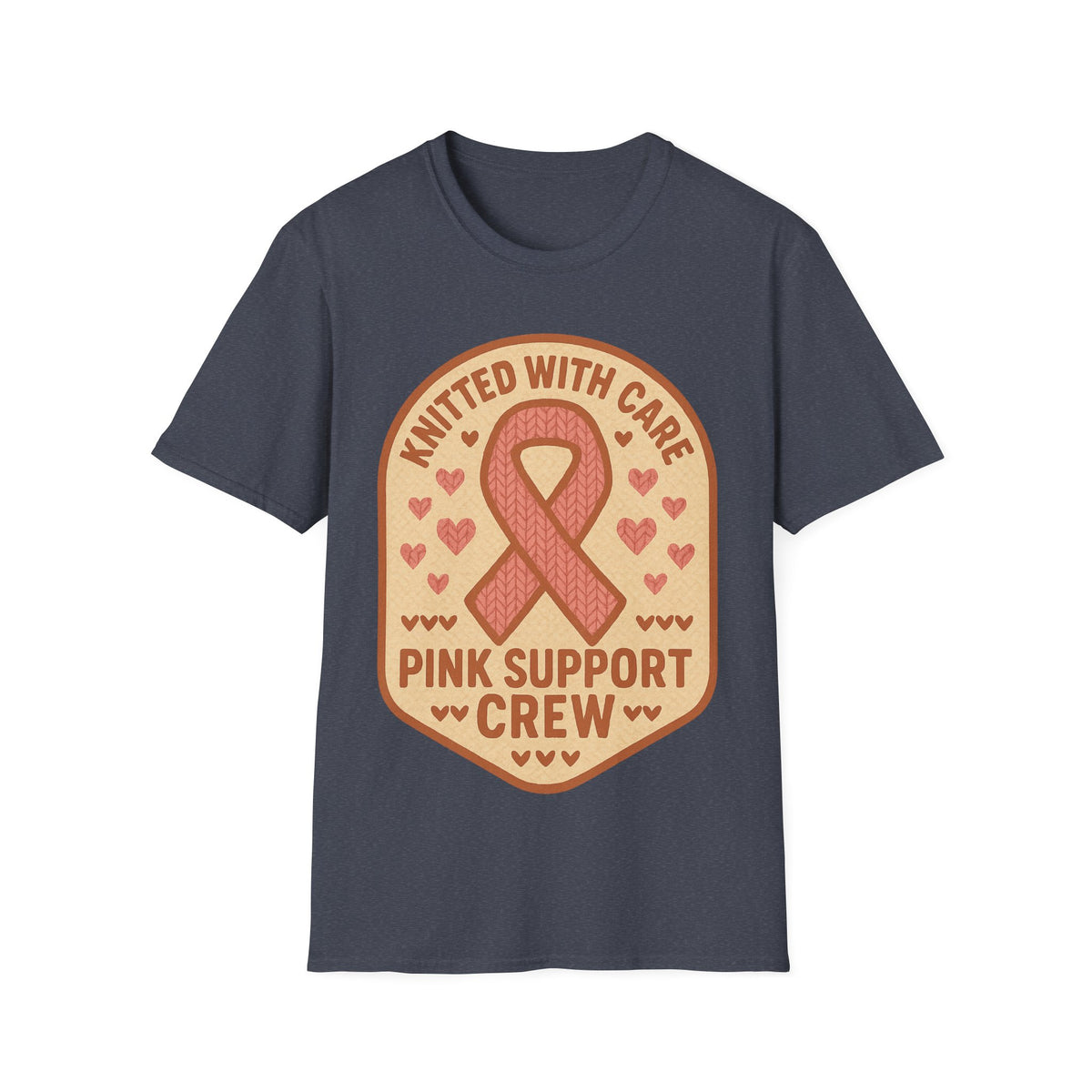 Pink Support Crew Knitted With Care Shield Badge T-Shirt, Breast Cancer Awareness Tee - Trending Now - September 2026