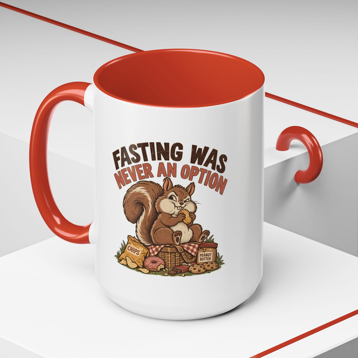 Funny And Witty "Fasting Was Never An Option" Accent Coffee Mug (11, 15oz)