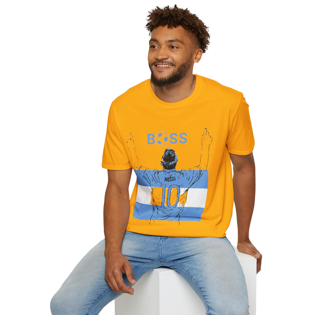 Soccer Boss T‑Shirt — 'BOSS' Striped Football Player Graphic Tee
